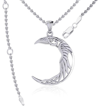 The Celtic Moon Raven Silver Pendant TPD5261 - Jewelry